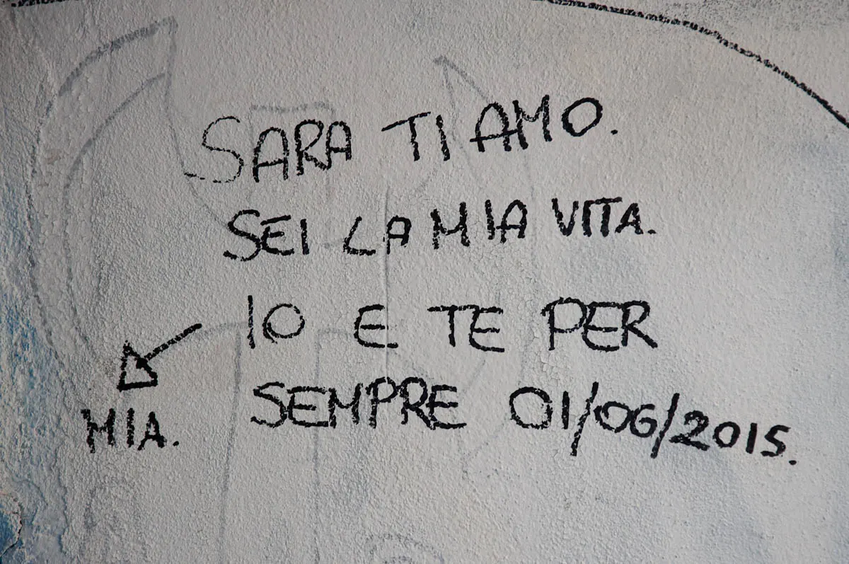 A handwritten declaration of love as seen on a wall in Vicenza, Veneto, Italy