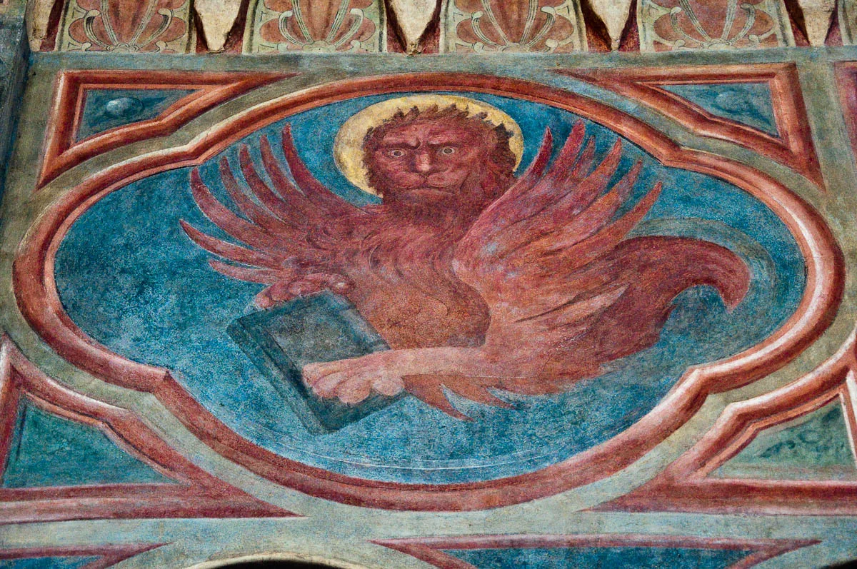 Frescoed winged lion, Great hall of Palazzo della Ragione , Padua, Italy - www.rossiwrites.com