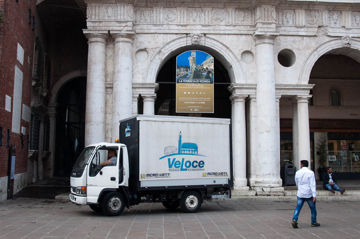 A tiny delivery truck, Piazza dei Signori, Vicenza, Italy - www.rossiwrites.com