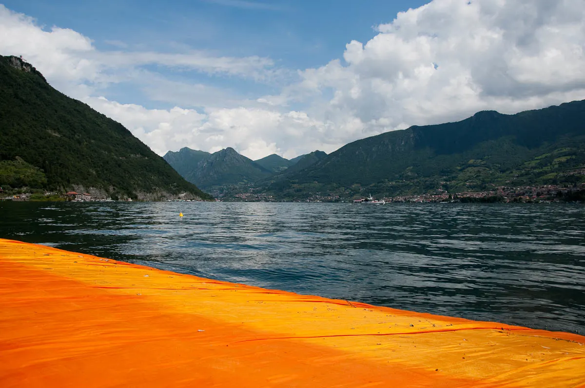 Christo's The Floating Piers, Lake Iseo seen from the orange walkway, Italy - www.rossiwrites.com