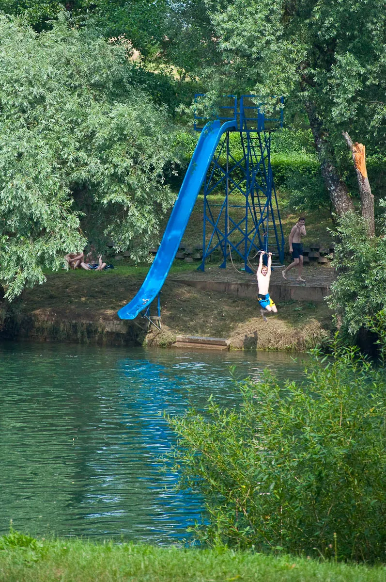 The blue slide on the Croatian shore, Big Berry glampsite, Bela Krajina, Slovenia - www.rossiwrites.com