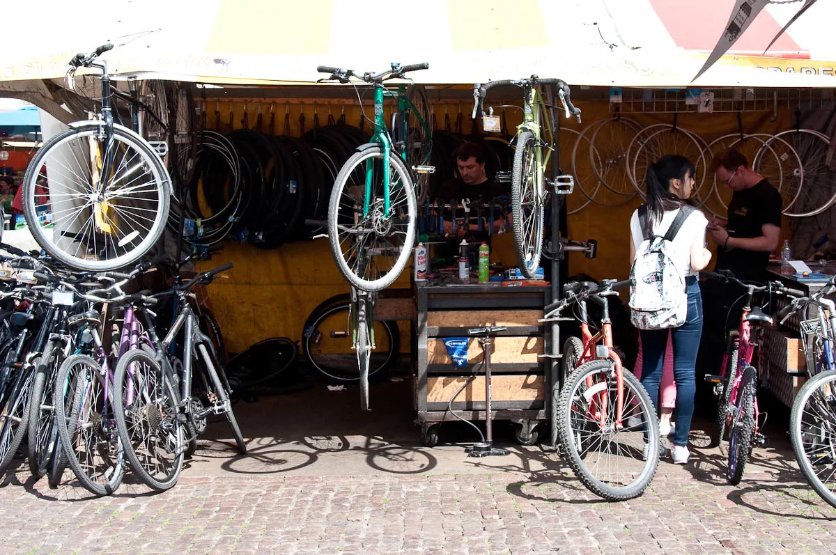 A bike stall at the market, Cambridge, England - www.rossiwrites.com
