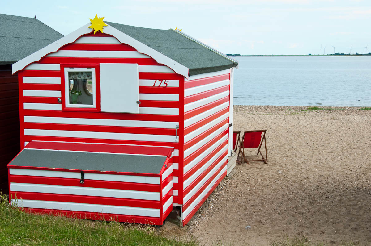 A stripy beach hut, Mersea Island, Essex, England - www.rossiwrites.com