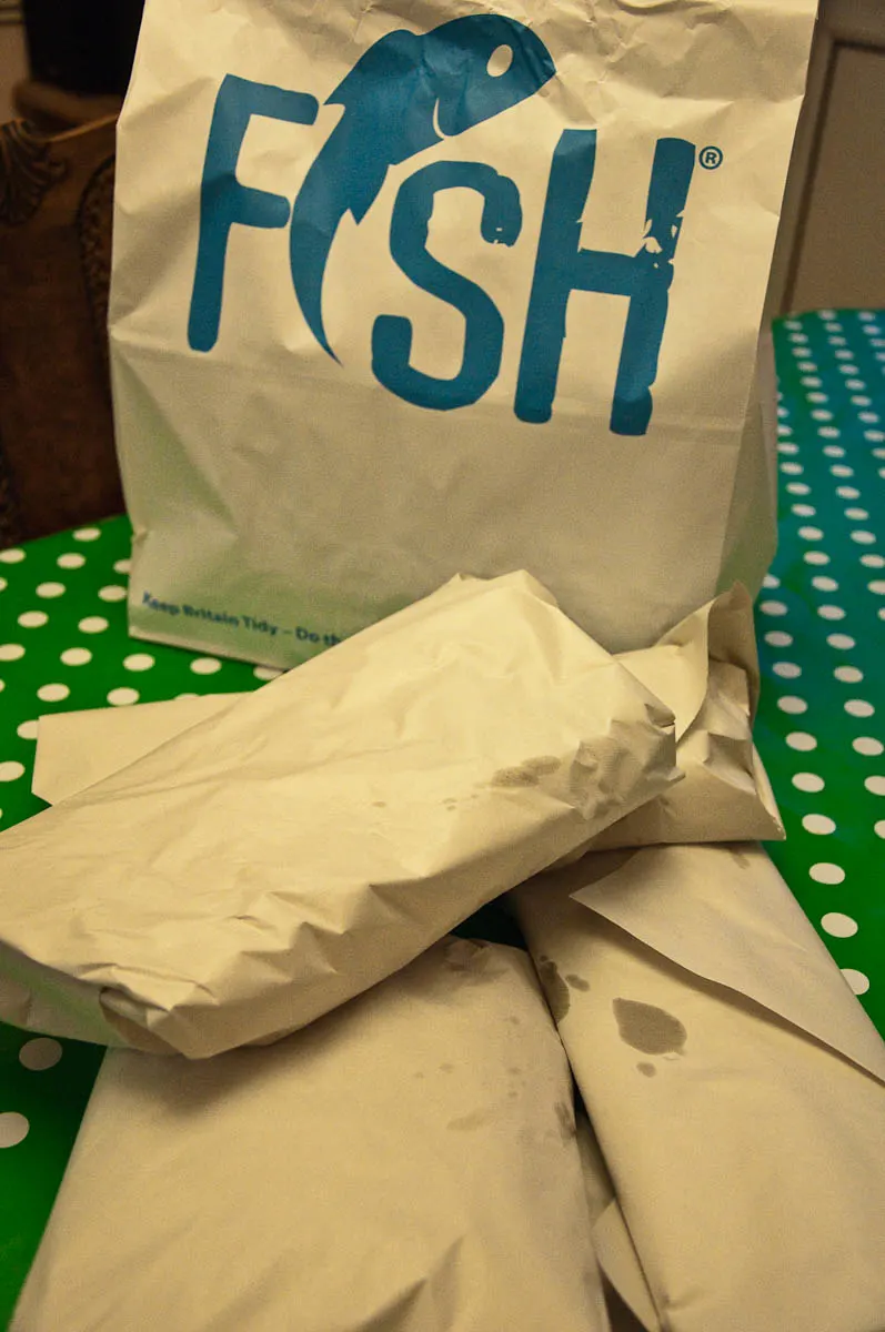 Packed fish and chips, The Master Fryer Fish and Chips Shop, St. Albans, England - www.rossiwrites.com