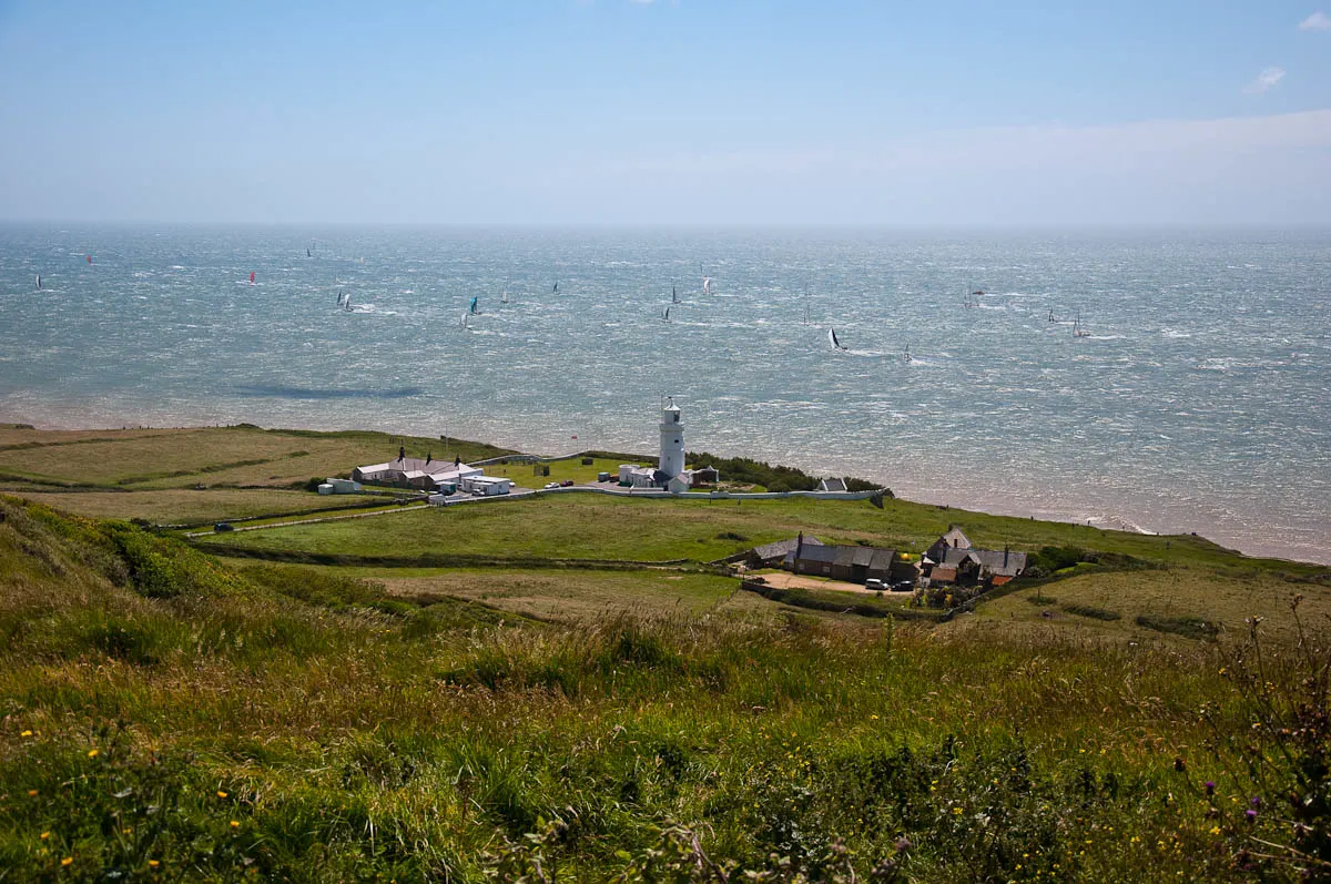 St. Catherine's lighthouse with the boats, Round the island race 2016, Isle of Wight, UK - www.rossiwrites.com