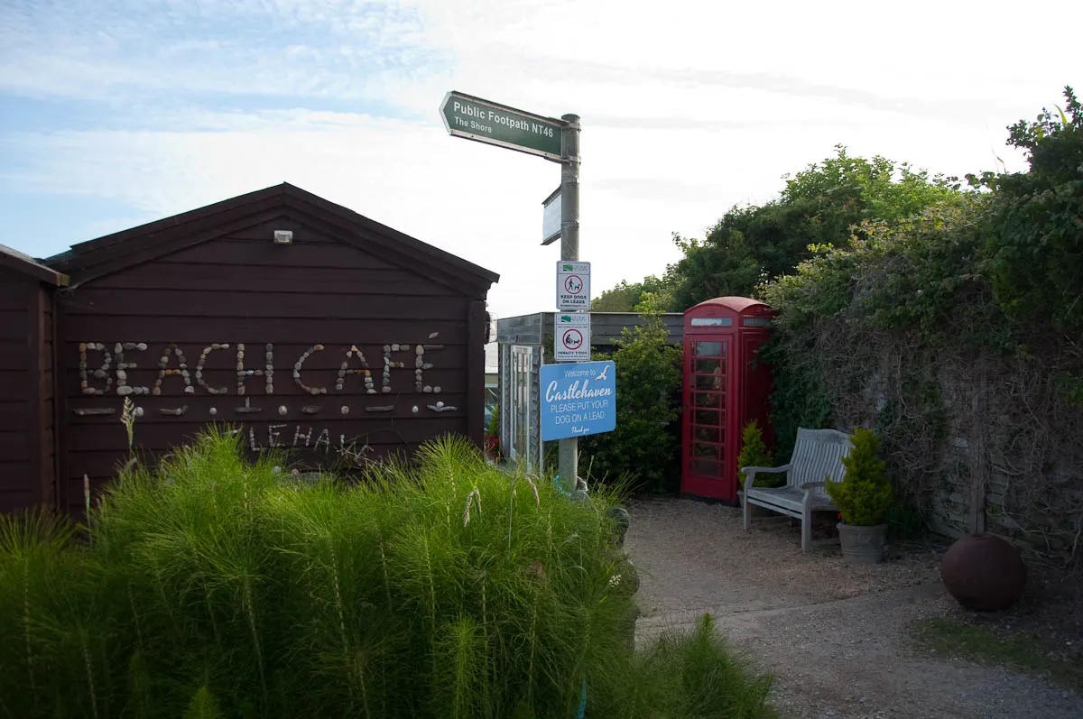 The beach cafe with a red phone booth, Castlehaven Caravan Park, Isle of Wight, UK - www.rossiwrites.com