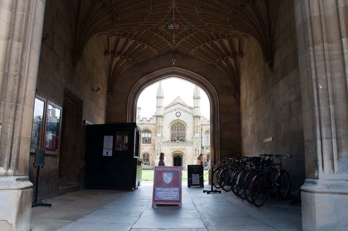 The entrance of Corpus Christi's College, Cambridge, England - www.rossiwrites.com