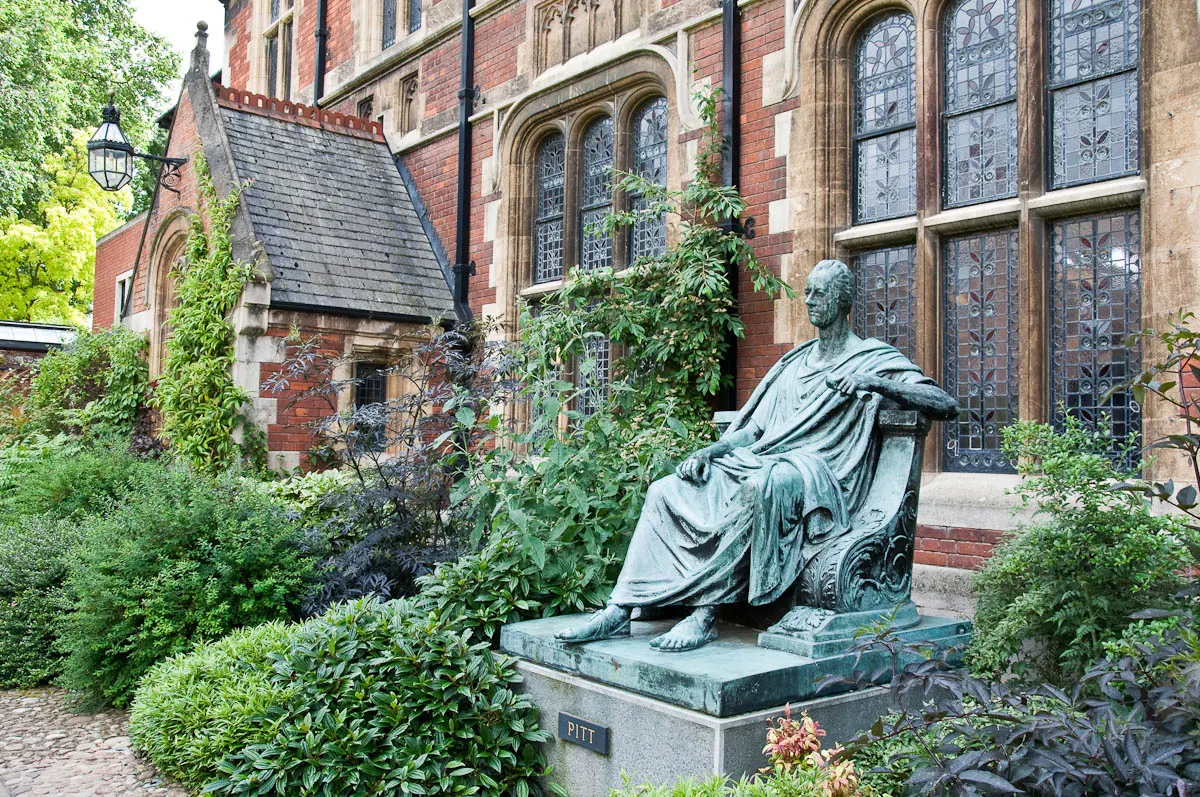 The statue of William Pitt the Younger, Pembroke College, Cambridge, England - www.rossiwrites.com