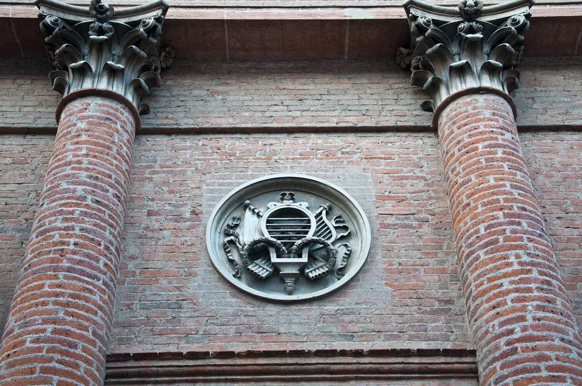 Decorative element on the wall of the town's theatre, Castelfranco Veneto, Italy - www.rossiwrites.com