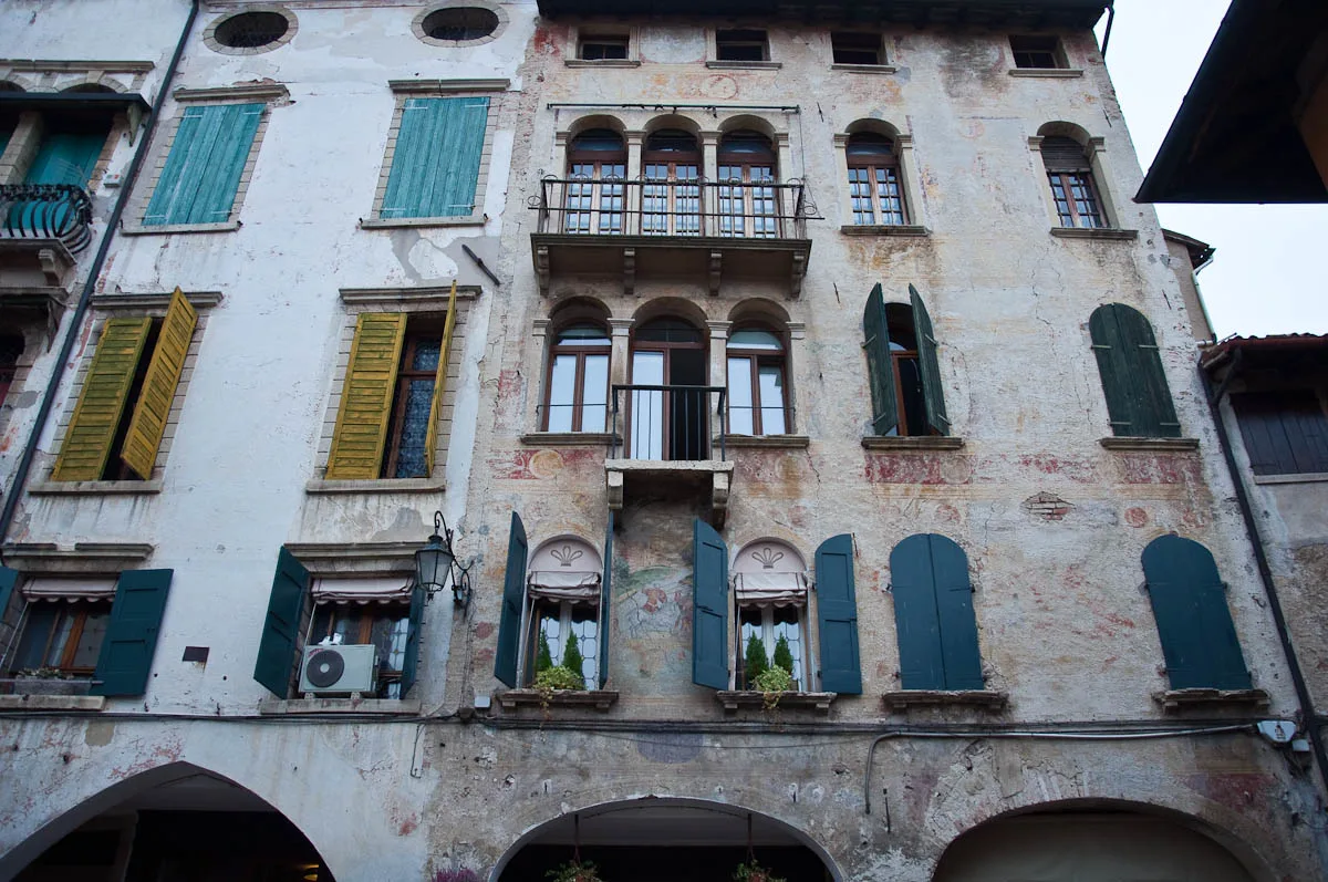 Buildings with faded frescoes - Asolo, Veneto, Italy - www.rossiwrites.com
