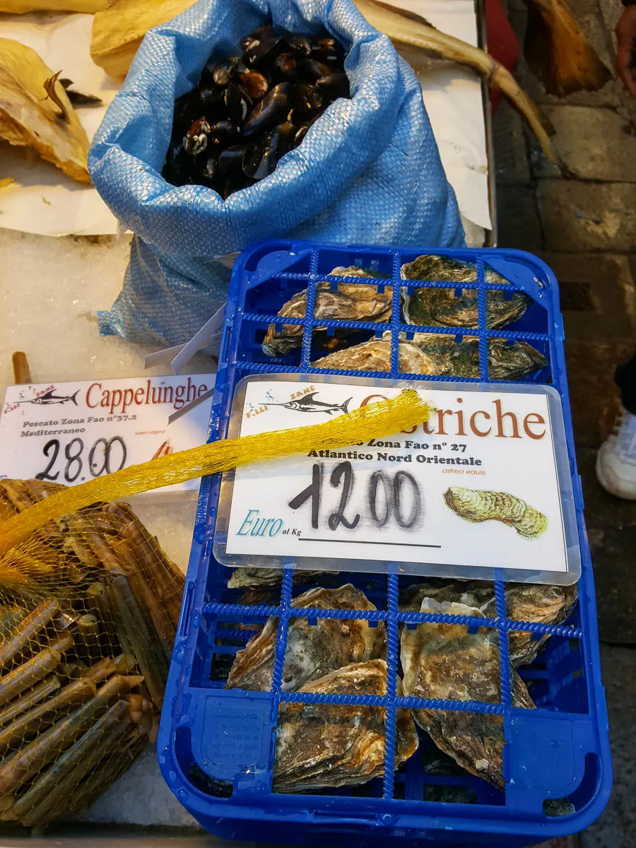 Oysters and mussels - Rialto Fish Market, Venice, Italy - www.rossiwrites.com