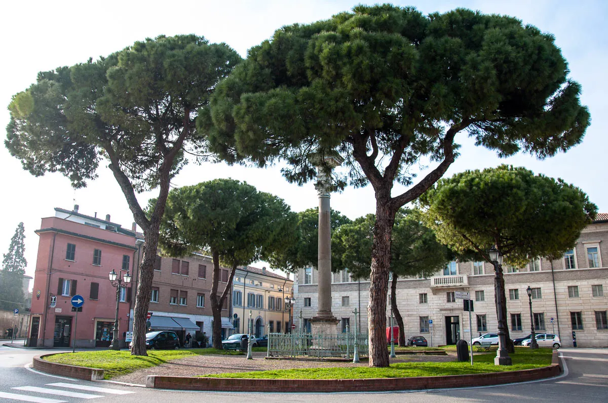 A small square with stone pines - Ravenna, Emilia Romagna, Italy - www.rossiwrites.com
