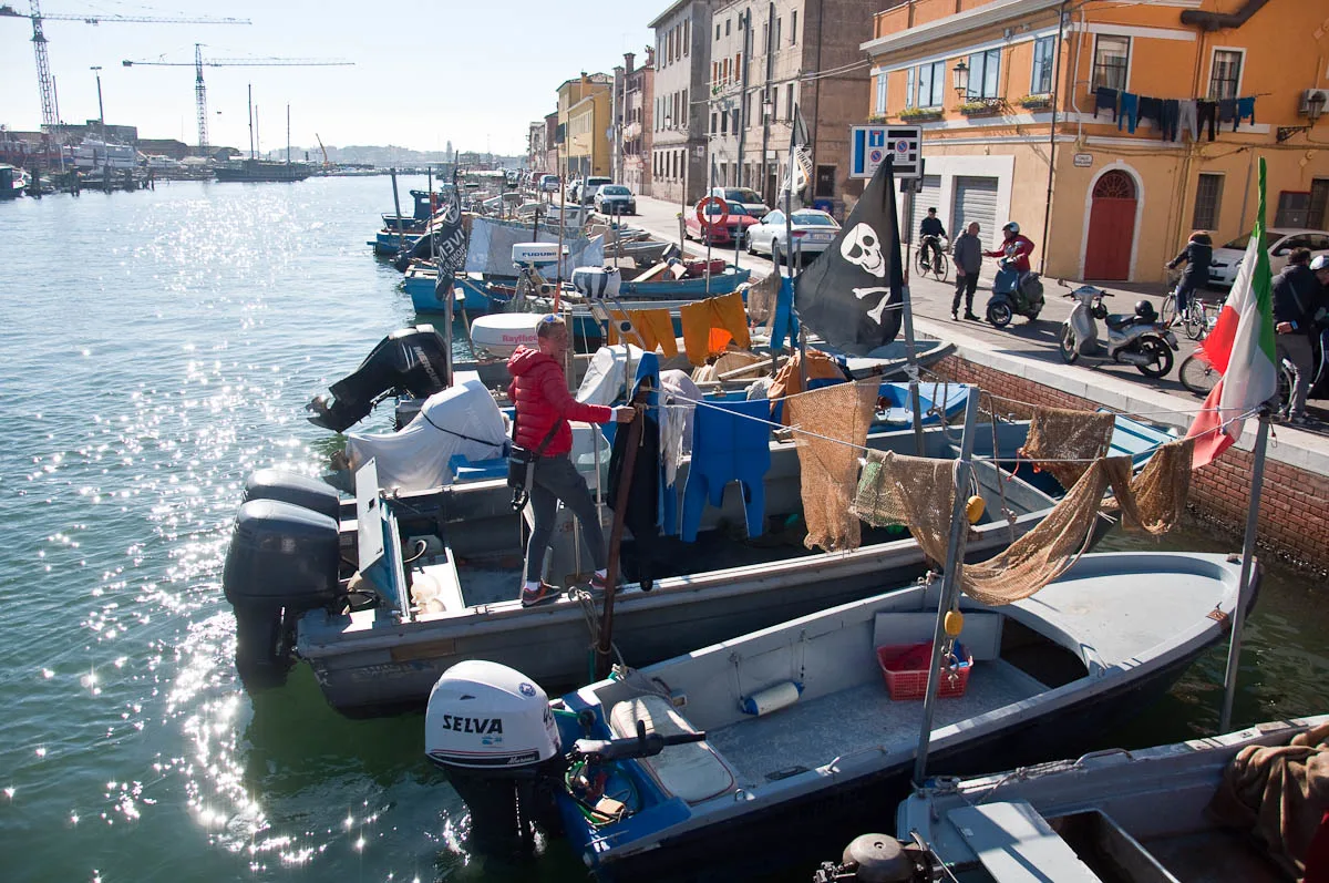 Boats with a clothes-line - Chioggia, Veneto, Italy - www.rossiwrites.com