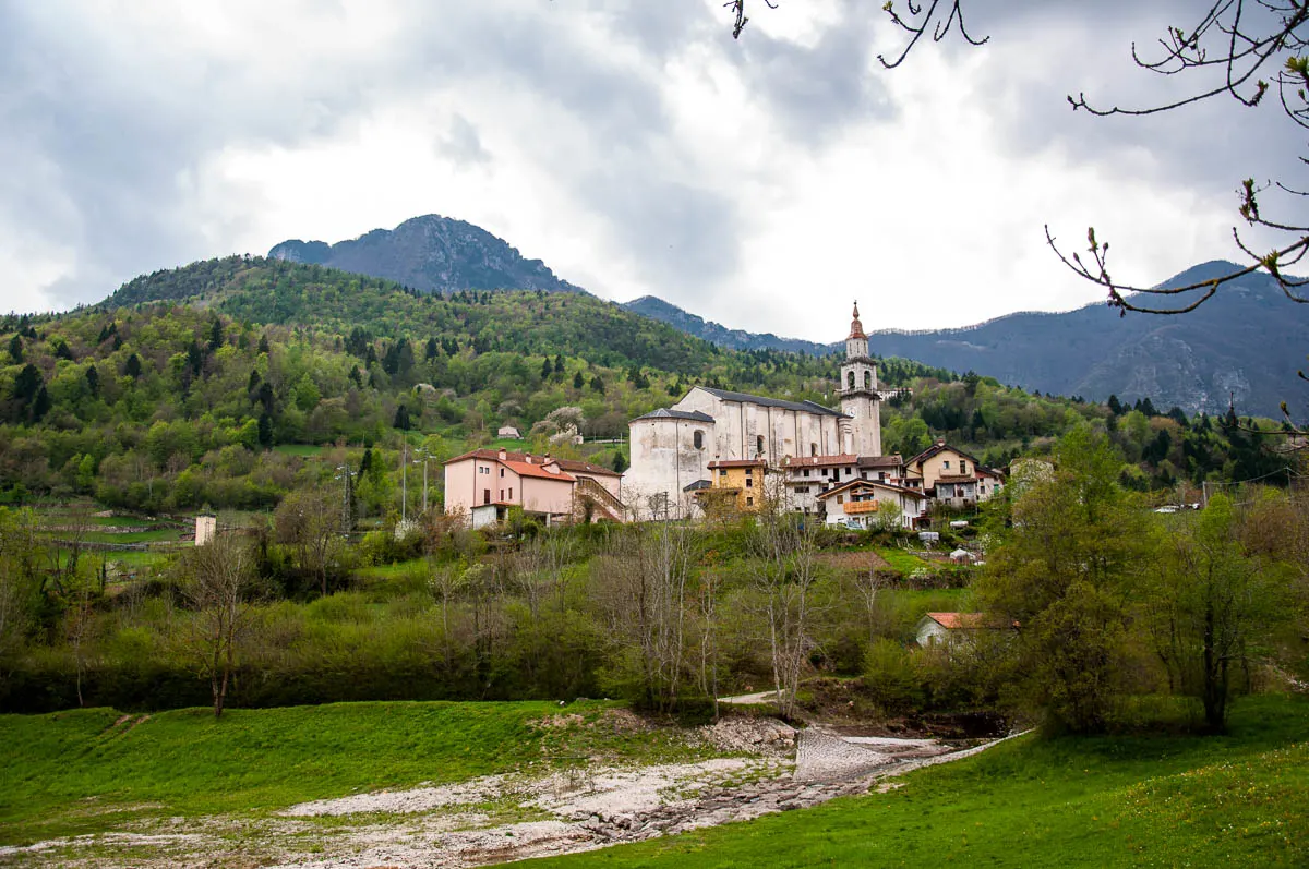 The village seen from the stream - Laghi, Veneto, Italy - www.rossiwrites.com