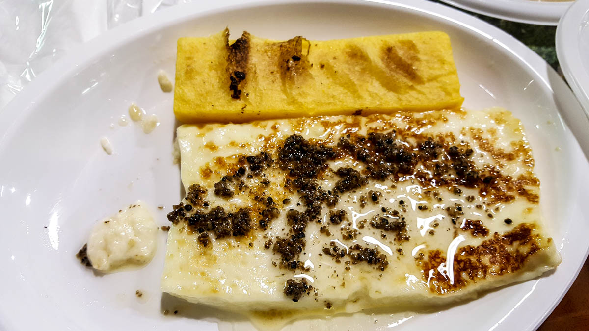 Pan-fried tosella cheese with slivers of truffle and polenta - Lumignano Truffle Festival - Veneto, Italy - www.rossiwrites.com