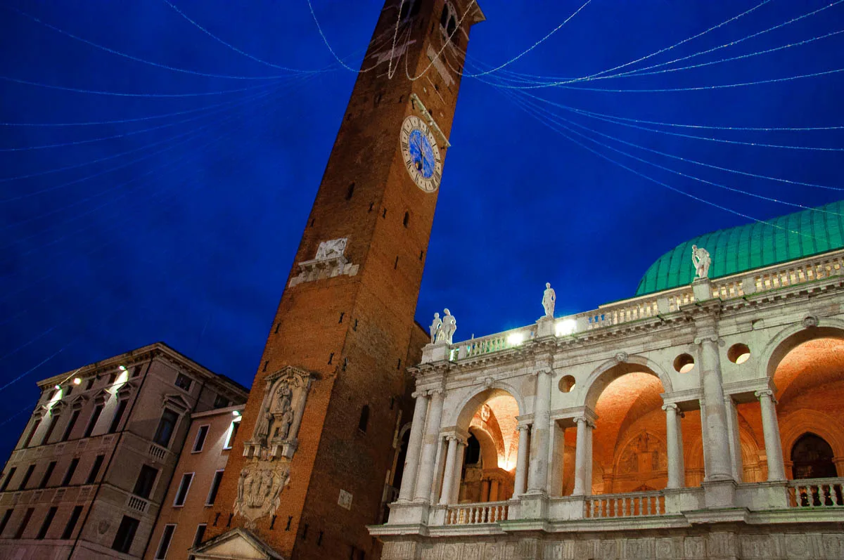 The Torre Bissara at Piazza dei Signori with Christmas lights - Christmas in Vicenza - Veneto, Italy - www.rossiwrites.com