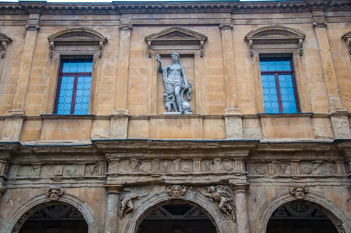 Close-up of the facade of the Cornaro Loggia - Padua, Veneto, Italy - www.rossiwrites.com