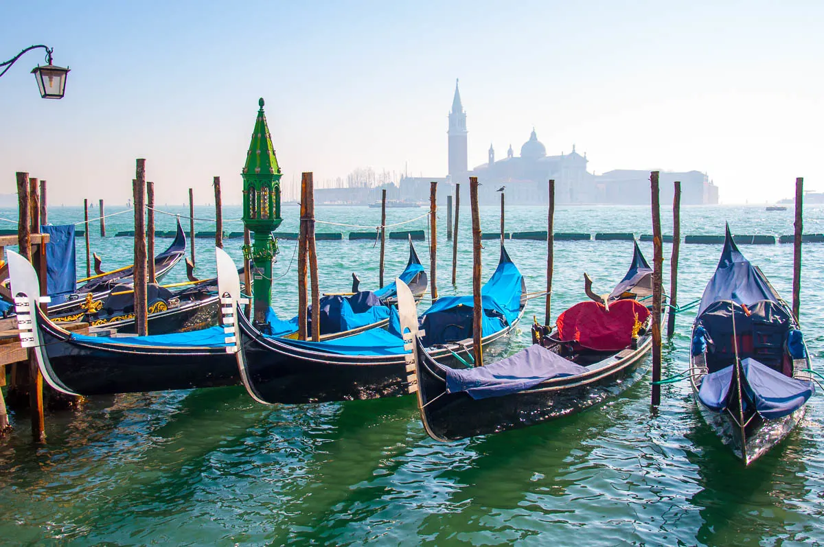 Gondolas and the island of San Giorgio Maggiore - Venice, Veneto, Italy - www.rossiwrites.com