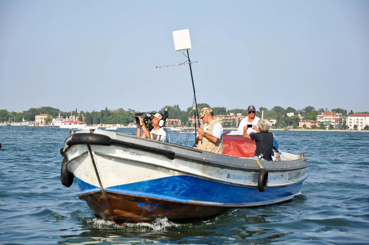 TV crew boat - Venice, Italy - www.rossiwrites.com