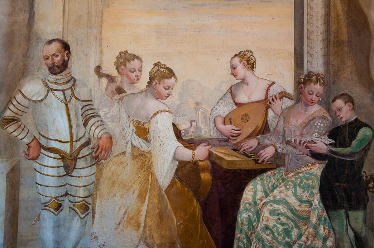 Fresco of a noblemen and ladies playing music - Palladian Villa Caldogno - Caldogno, Vicenza, Italy - www.rossiwrites.com