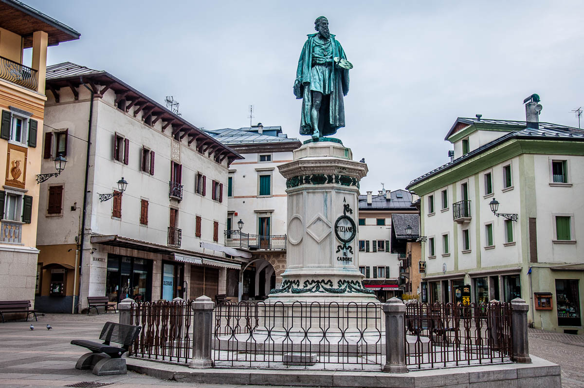 The central square with Titian's statue - Pieve di Cadore - Province of Belluno, Veneto, Italy - www.rossiwrites.com
