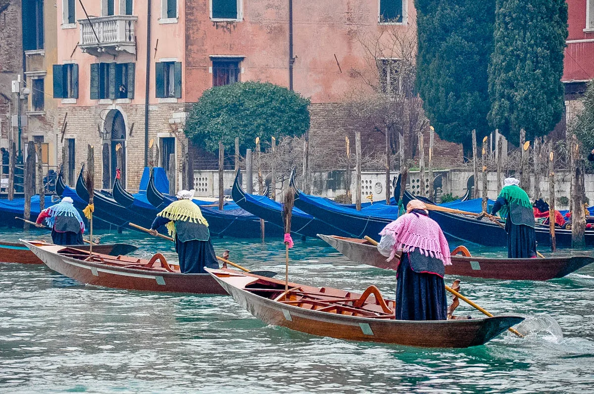 Befanas competing in the traditional Befana race - Venice, Italy - www.rossiwrites.com
