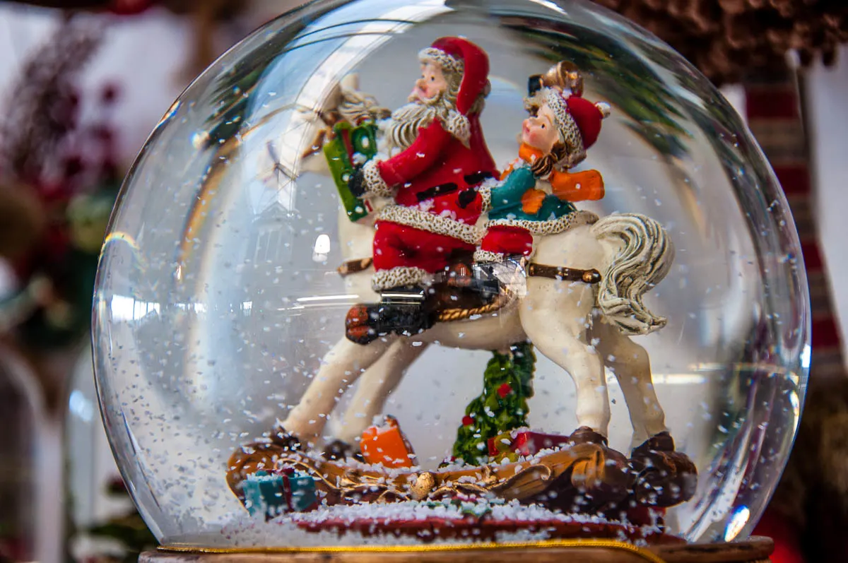Christmas snow globe with St. Nicholas on a horse - rossiwrites.com