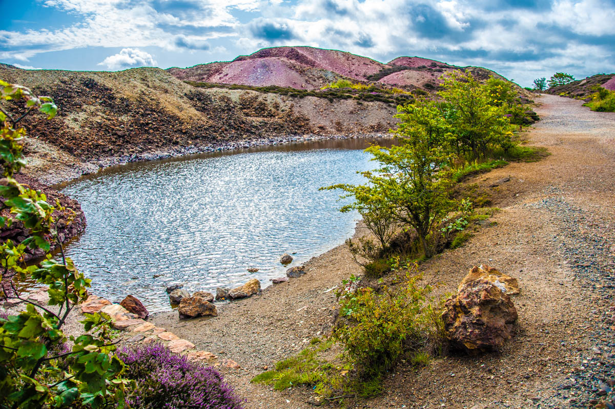 Colourful hills and a pond on Mynydd Parys The Copper Mountain - Amlwch, Isle of Anglesea - Wales, UK - rossiwrites.com