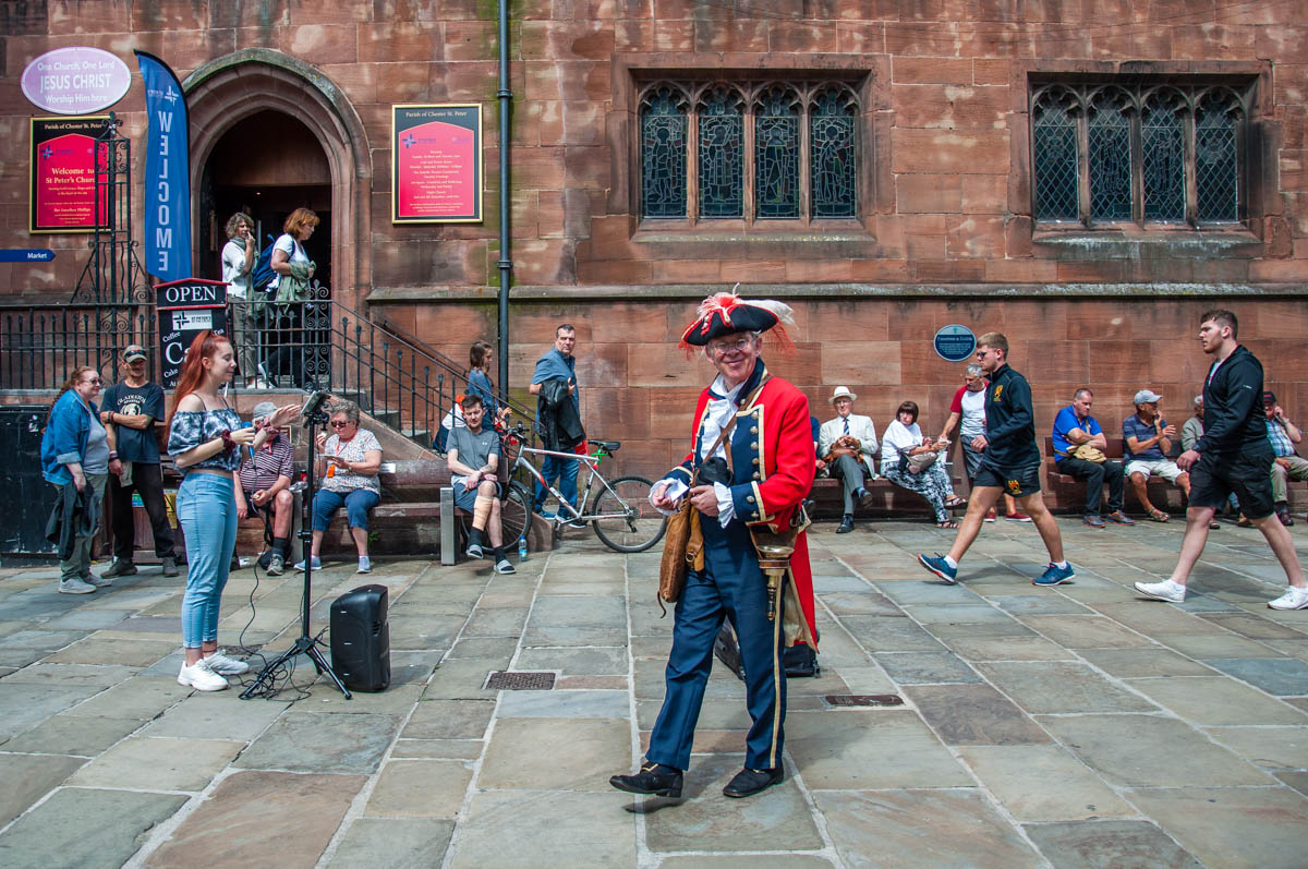 The town crier waiting for the start of his performance - Chester, Cheshire, England - rossiwrites.comThe town crier waiting for the start of his performance - Chester, Cheshire, England - rossiwrites.com