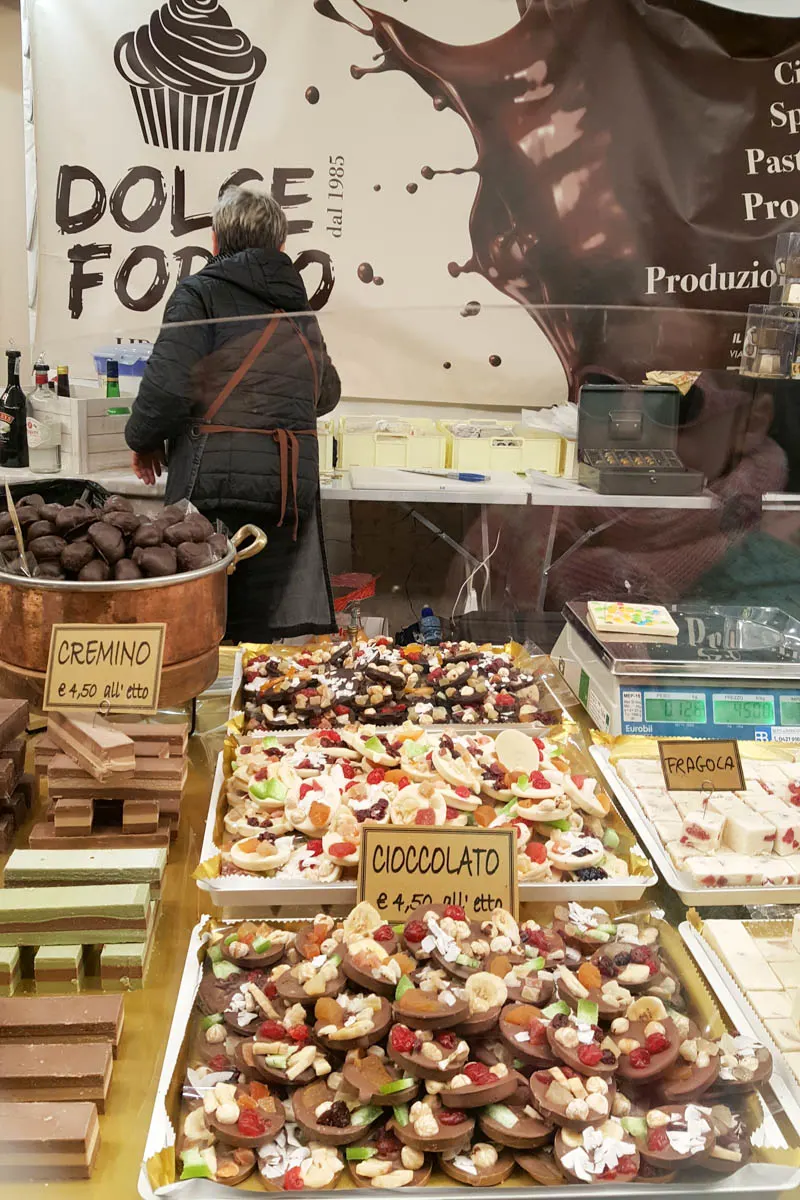 A stall selling different types of chocolate at the Chocolate Festival - Padua, Veneto, Italy - rossiwrites.com