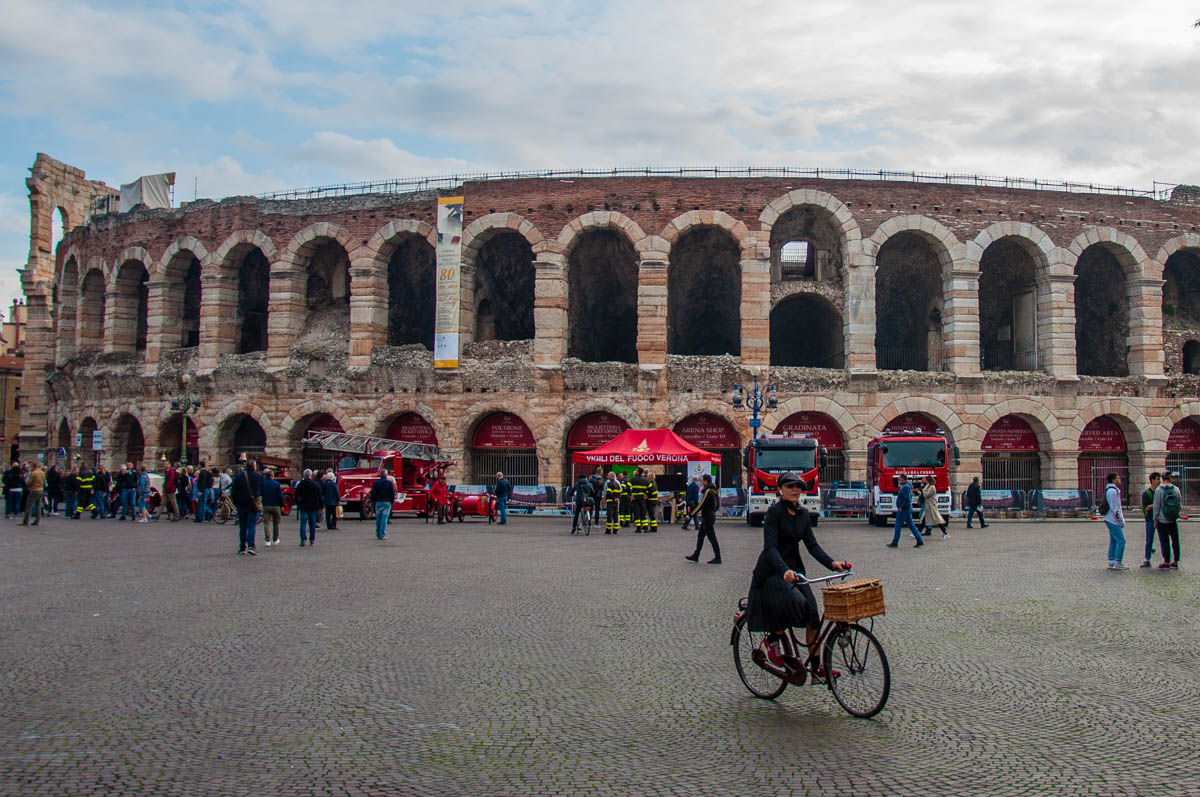 Arena di Verona with an exhibition of historic fire engines - Verona, Veneto, Italy - rossiwrites.com