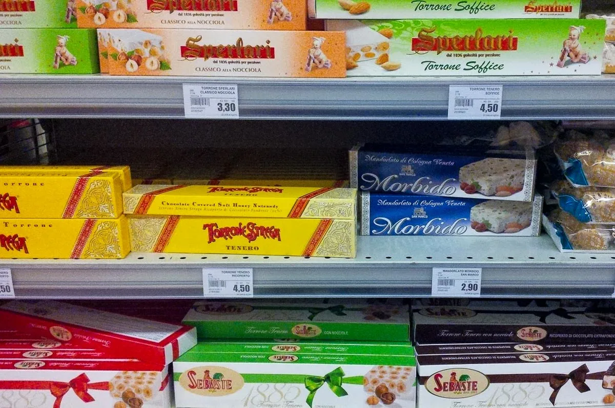 Boxes of nougat sold in a local supermarket - Vicenza, Italy - rossiwrites.com