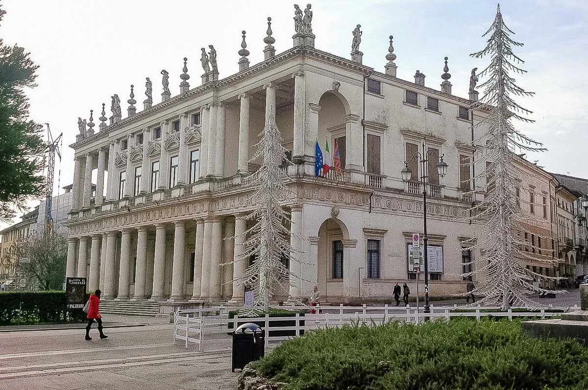 Palazzo Chiericati with Christmas trees - Vicenza, Italy - rossiwrites.com