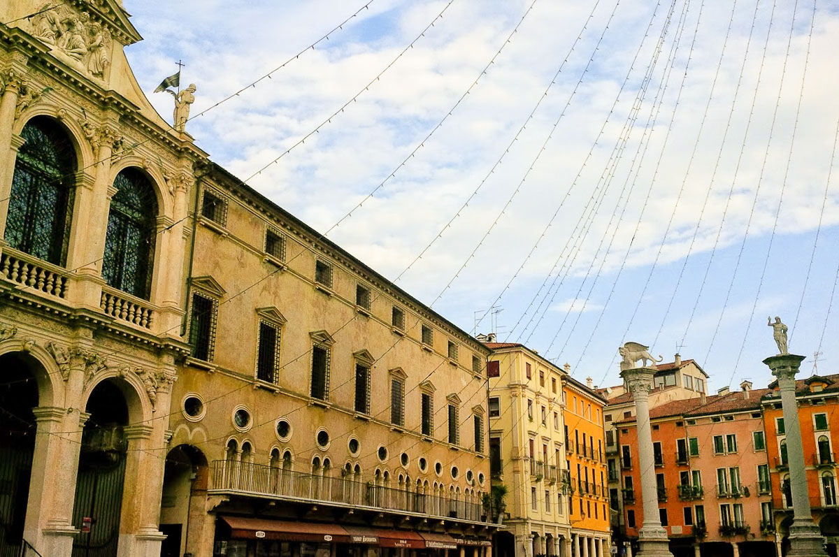 Strings of Christmas lights hanging over Piazza dei Signori - Vicenza, Italy - rossiwrites.com