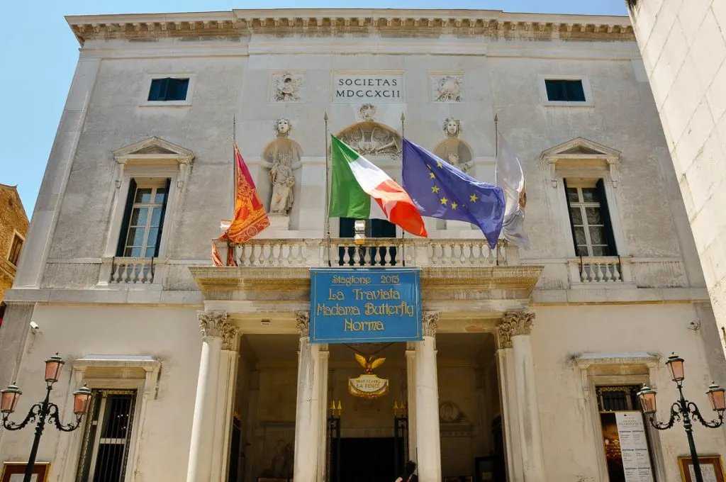 The facade - La Fenice Opera House in Venice, Italy - rossiwrites.com
