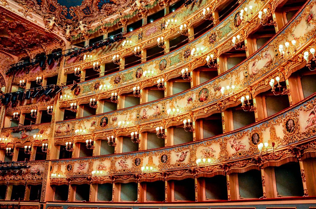 The guilded and frescoed boxes - La Fenice Opera House in Venice, Italy - www.rossiwrites.com