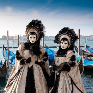 Masks with gondolas - Venetian Carnival 2011 - Venice, Italy - www.rossiwrites.com