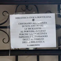 Warning sign, Biblioteca Civica Bertoliana, Vicenza, Veneto, Italy