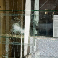 Broken jeweller's window on Corso Fogazzaro, Vicenza, Italy