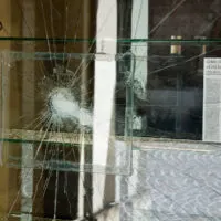 Broken jeweller's window on Corso Fogazzaro, Vicenza, Italy