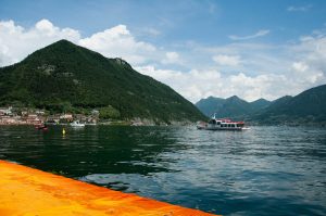 Christo's The Floating Piers, Lago Iseo seen from the orange walkway Italy - www.rossiwrites.com