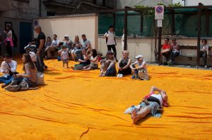 Christo's The Floating Piers, Relaxing after walking on water, Lake Iseo, Italy - www.rossiwrites.com