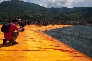 Christo's The Floating Piers, Taking pictures of the orange walkway, Monte Isola, Lake Iseo, Italy - www.rossiwrites.com