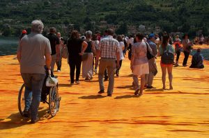 Christo's The Floating Piers, The orange walkway is accessible to all, Monte Isola, Lake Iseo, Italy - www.rossiwrites.com