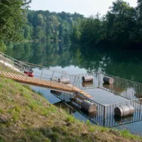 The floating pontoon on the river Kolpa, Big Berry glampsite, Bela Krajina, Slovenia - www.rossiwrites.com