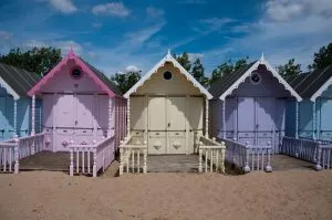 Beach huts, Mersea Island, Essex, England - www.rossiwrites.com