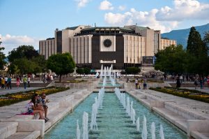 National Palace of Culture (NDK) with the fountains, Sofia, Bulgaria - www.rossiwrites.com