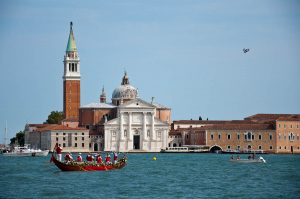 A drone filming the regatta in front of San Giorgio Maggiore, Historical Regatta, Venice, Italy - www.rossiwrites.com