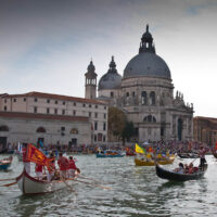 Boats in front of Santa Maria della Salute, Historical Regatta, Venice, Italy - www.rossiwrites.com