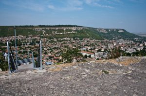 The top of the spiral staircase and the town of Provadia seen from the Ovech Fortress, Provadia, Bulgaria - www.rossiwrites.com